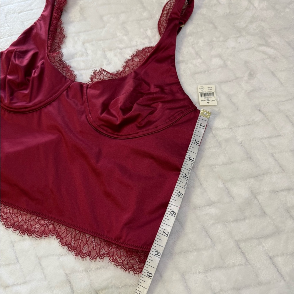 Nwt $60 Aerie Show Off Shine Lace Corset Bra Top Cami & Thong Red Cherry Tart L - Picture 7 of 14